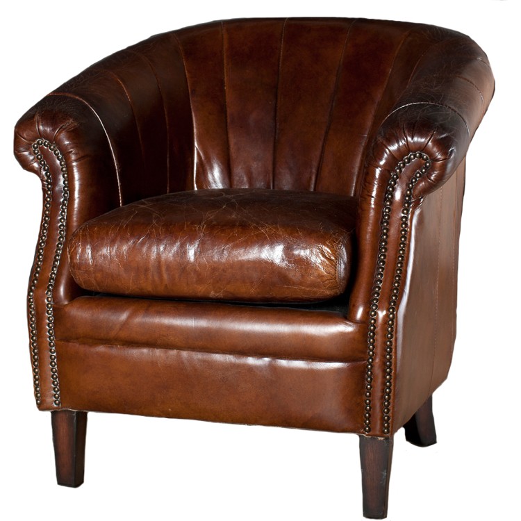 Roosevelt Leather Tub Chair Brown