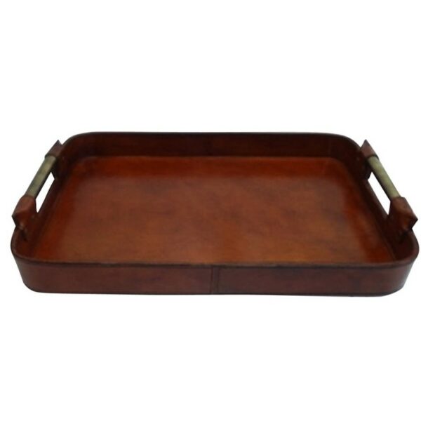 Leather Tray with Brass Handles