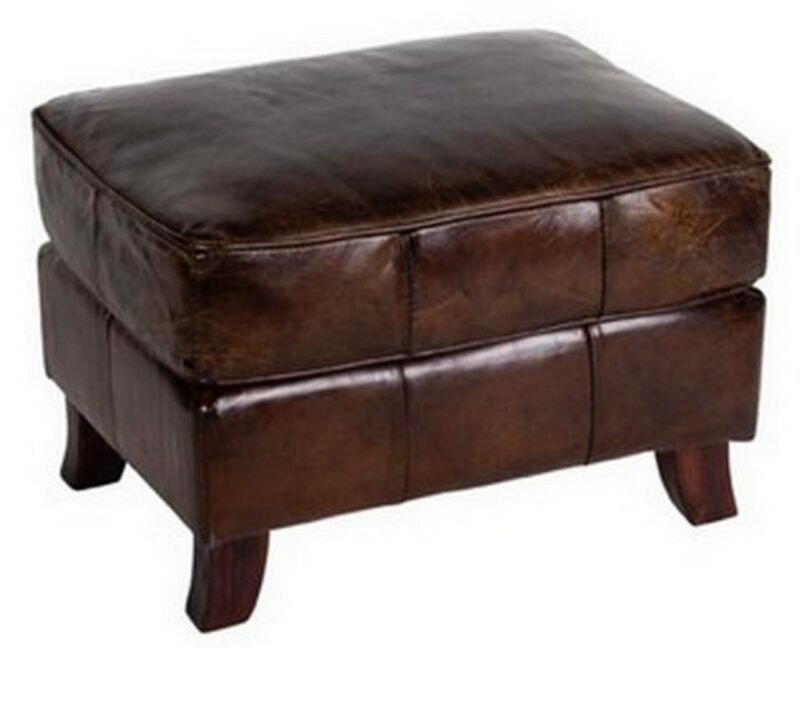 Curved Leg Leather Ottoman