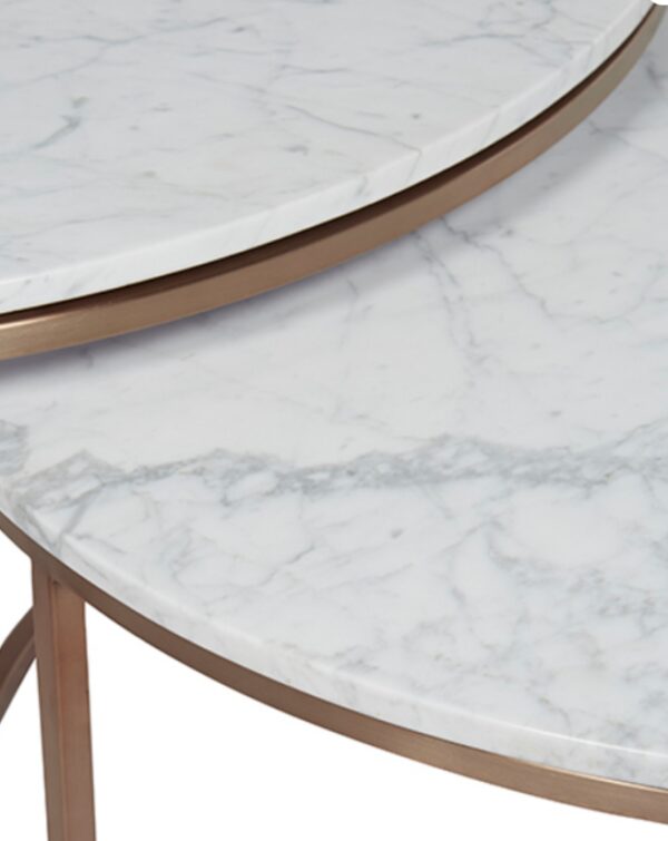 Elle Nesting Coffee Tables White Marble  & Brass