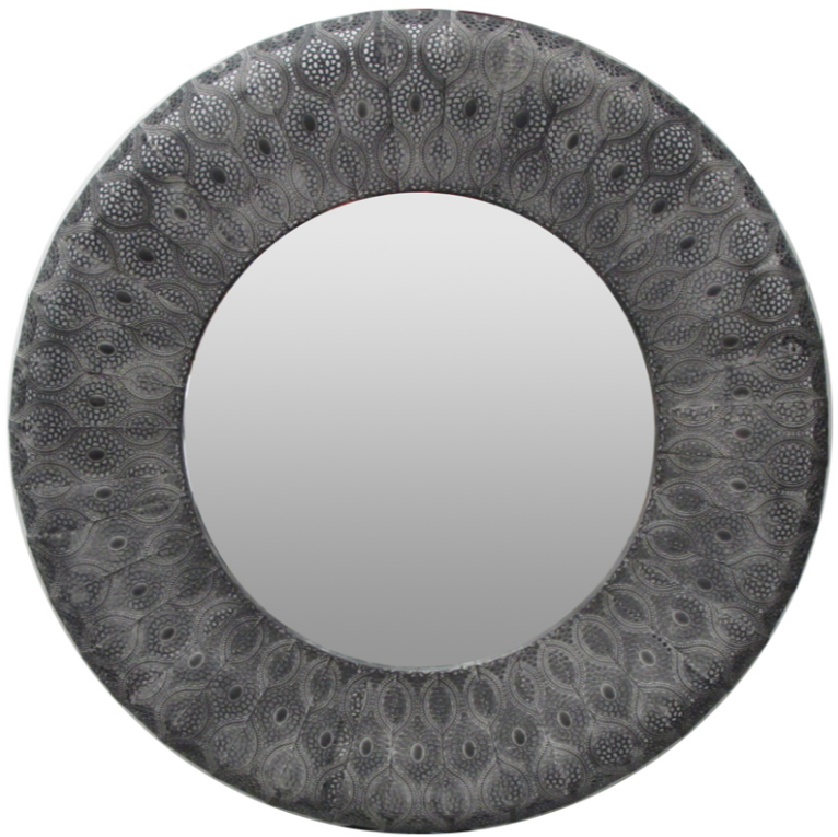 Panama Mirror Round Aged Black