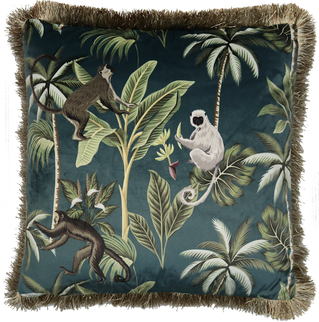 Velvet Monkey Safari Cushion Green