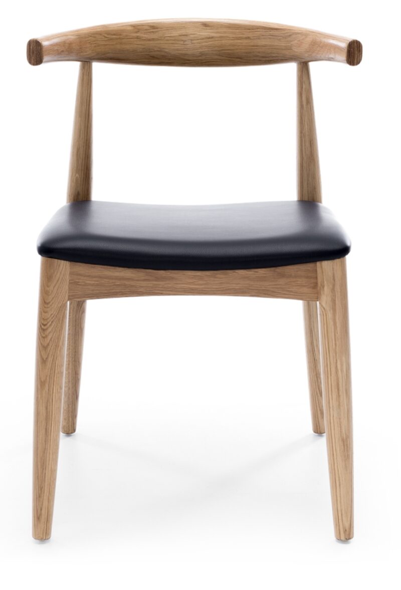 Elbow Chair Natural Oak Black PU Seat