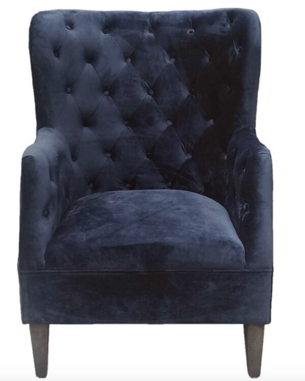 Pierre Button Back Arm Chair Blue Velvet